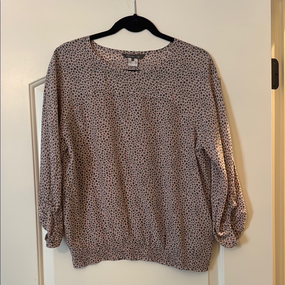 Pink and Black Puff Sleeve Blouse with 3/4 Sleeves